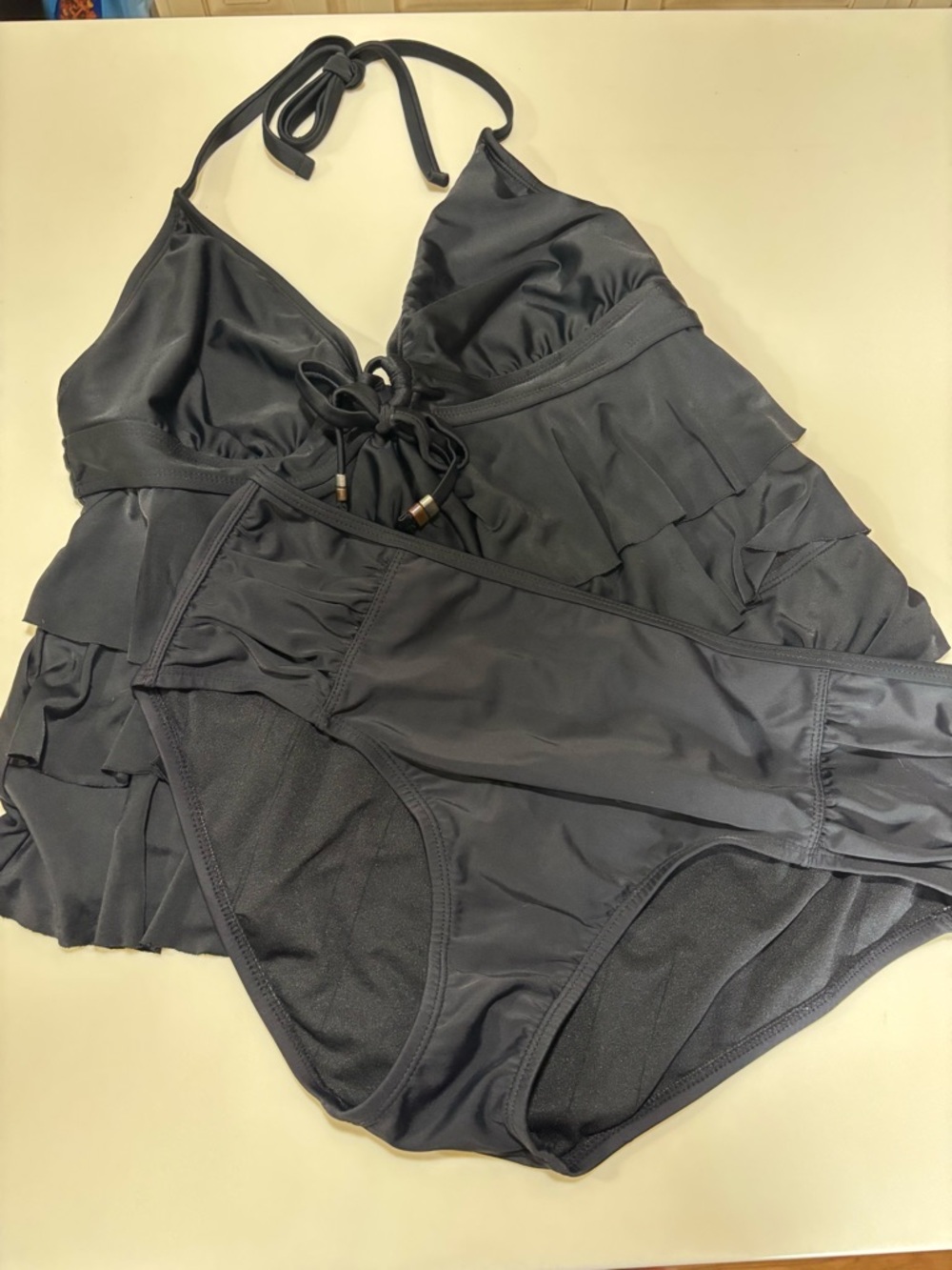 Catalina Black Ruffle Halter Tankini Set